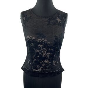 Vintage RUMOURS Black Lace Overlay Sleeveless Round Neck Elegant Top Blouse S?